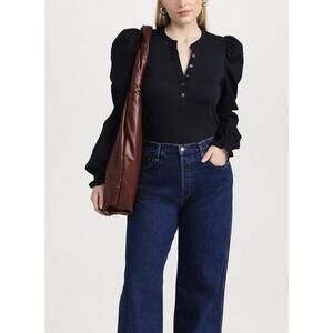 Veronica Beard Navy Effy Statement Puff Sleeve Blouse Top - Size - Medium